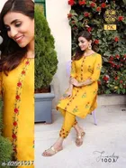 Cotton Blend Embroidered Kurta with Pant for Women 