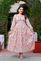 Rayon Printed Anarkali Kurti for Women (Pink, M)