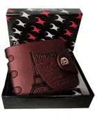 Synthetic Wallet for Men, Vintage Brown, Compact, Durable Build