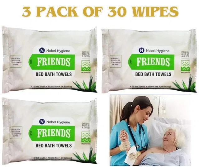 Nobel Hygiene Friends 10 Pcs Bed Bath Towels Wipes (Pack of 3)