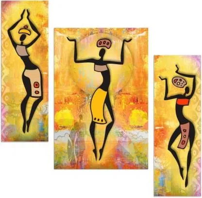 Wooden Modern Art Self Adhesive Wall Painting (Multicolor, 30x2x45 cm) (Set of 3)