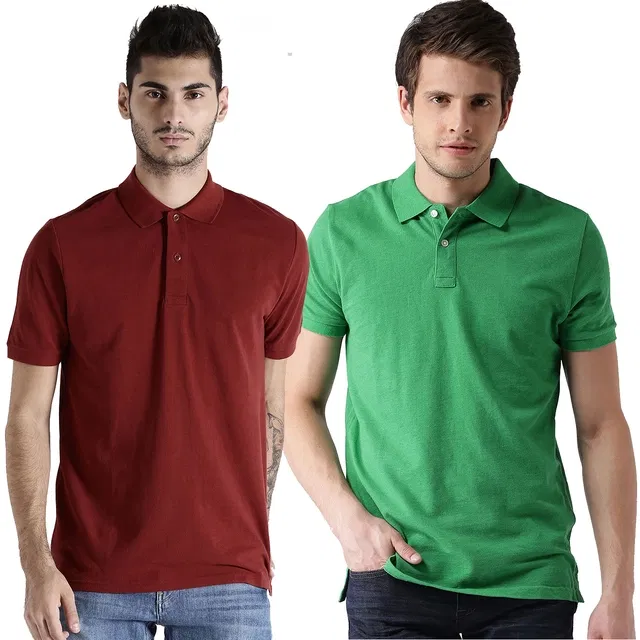 Polo Cotton Blend T-shirts for Men, Pack of 2 (Multicolor, S)