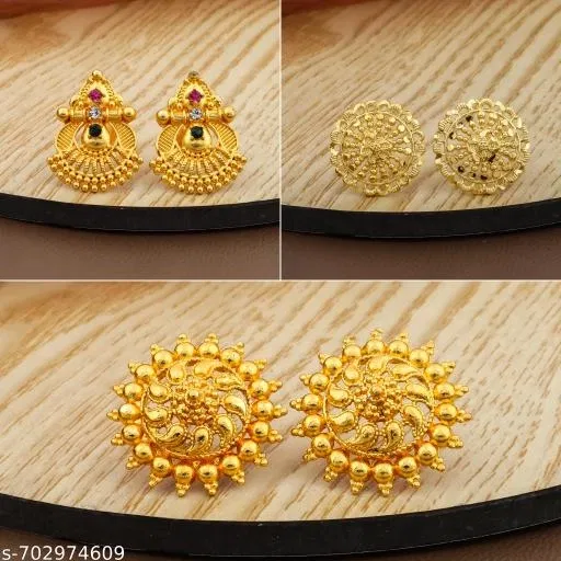 Premium Quality Gold Finish Stud Earrings Combo