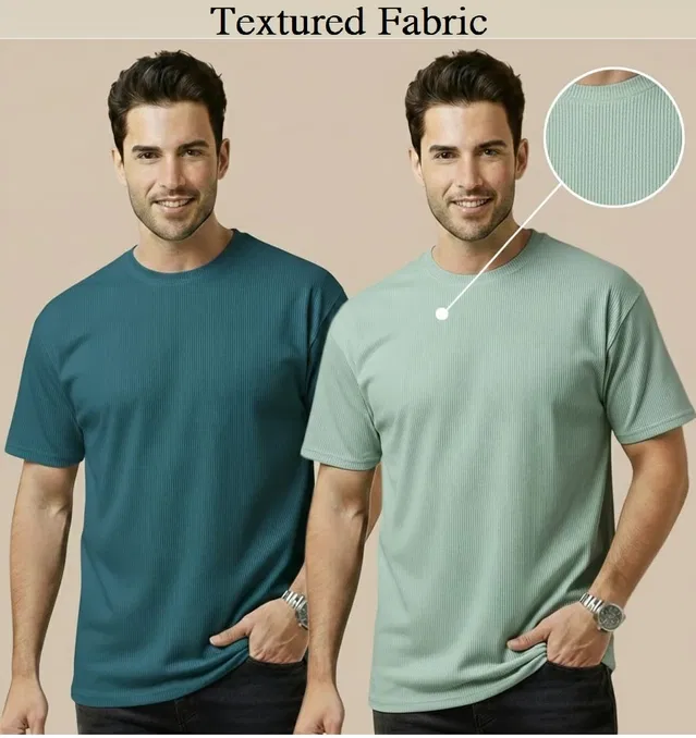 Polyester Round Neck T-shirt for Men, Multicolour, Pack of 2 (L)