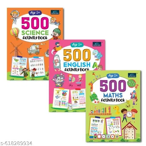 500 Activity Book for Kids Set of 3 Maths English Science Educational Workbook for Children Brain Development Problem Solving Skill Building Homeschooling Toddlers Nursery Kindergarten Students Learning Practice