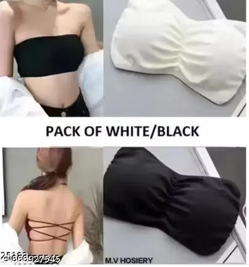 Everyday Bandeau Bra for Women, Pack of 2 (White, M)