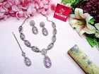 Mehandi Finish Sparkling Necklace Set with Maang Tikka for Women 