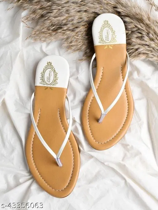 Solid Synthetic Open Toe Flats for Women (White, IND-6)