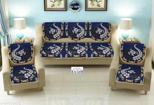 Polycotton 5 Seater Sofa Covers (Blue, Set of 1)