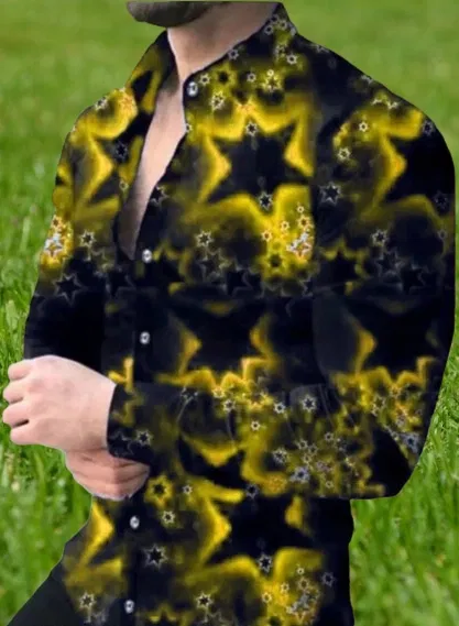 Lycra Printed Shirt For Men, Yellow (XL)