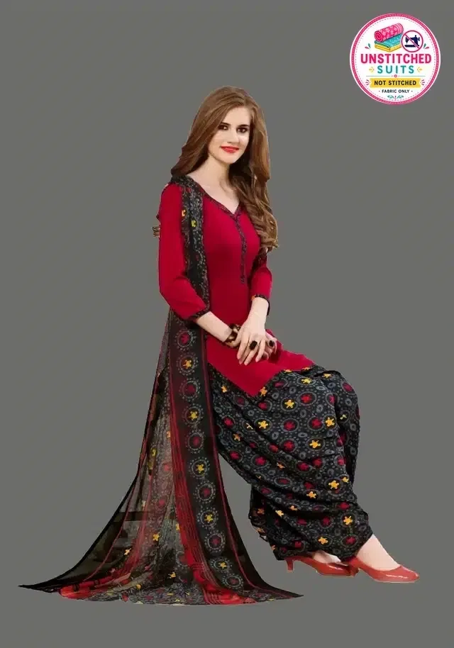 Unstitched Dress Material for Women & Girls (Red)