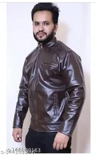 Synthetic Leather Full Sleeves Solid Jacket for Men 
