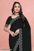 Georgette Embroidered Saree For Women, Black