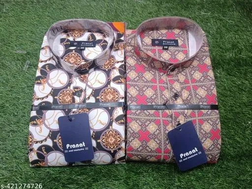 Cotton Blend Printed Short Kurta for Men, Multicolor, Pack of 2 (L)