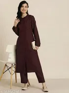 Viscose Silk Solid Kurta With Paint Set for Women, Maroon 