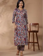 Rayon Floral Print Women's Kurta with Pant Set (Multicolor, M)
