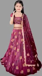 Net Embroidered Semi Stitched Lehenga for Girls 