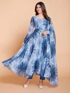 Georgette Printed Gown with Dupatta for Women 