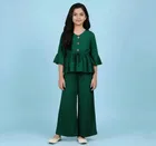 Polyester Solid Clothing Set for Girls, Bottle Green 