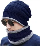 Woolen Beanie Cap with Neck Scarf for Men & Women 