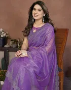 Bollywood Purple Organza Net Saree for Women