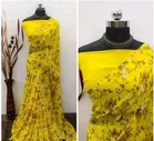 Georgette Printed Saree for Women, Yellow 