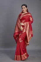 Litchi Silk Zari Woven Saree for Women, Red 