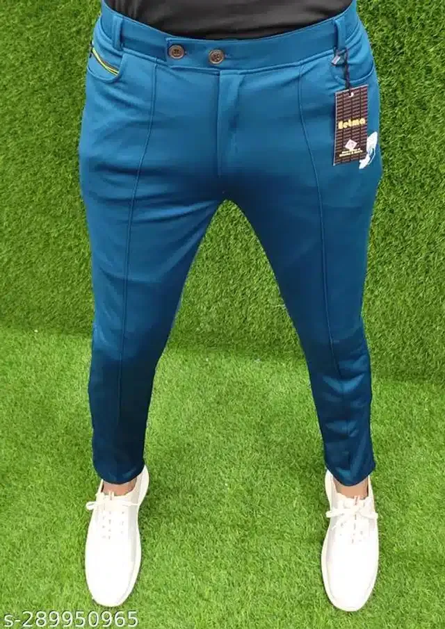Lycra Track Pant for Men (Blue, 32)