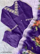 Chanderi Silk Kurta Set with Floral Embroidery for Women 