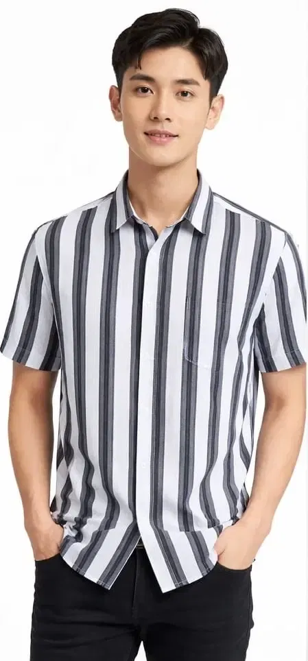 Striped Casual Shirts for Men (White & Black, M)