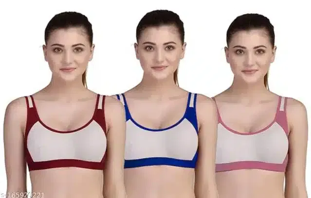 Hosiery Non Padded Bra for Women (Multicolor, M) (Pack of 3)