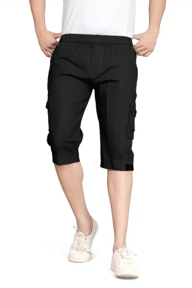 Cotton Solid Shorts for Men (Black, 36)