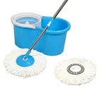 Plastic Spin Bucket Mop with Microfiber Refill (Blue, Set of 1)