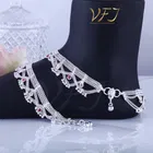 Brass Rhodium Plated Anklet Set 