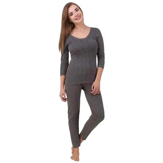 Cotton Blend Thermal Top for Women (Dark Grey, M)