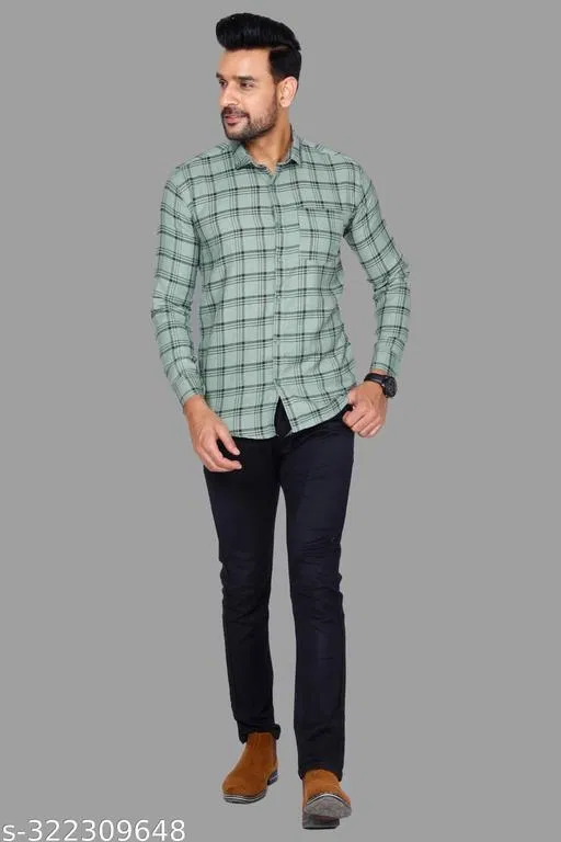 Cotton Blend Checked Shirt for Men, Green (S) Pack of 1