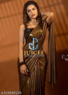 Lycra Solid Saree for Women, Brown 