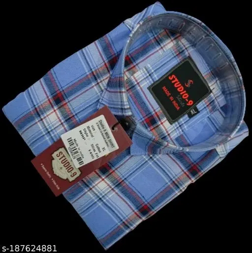 Cotton Blend Checked Shirt for Men, Aqua Blue (L) Pack of 1