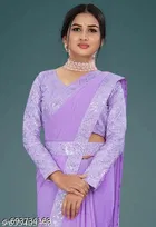Georgette Solid Saree For Women, Lavender