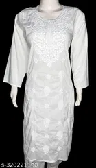 Cotton Chikankari Short Kurti for Women, White 