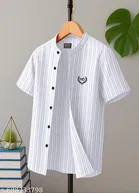 Self Design Cotton Blend Mandarin Neck T-Shirt for Boys 