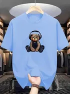 Polyester Printed Half Sleeves T-Shirts For Men, Light Blue 