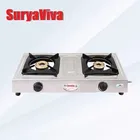 SuryaViva NEO 2B SS [Hose Pipe + Lighter] 2 Cast Iron [Silver] Stainless Steel Manual Gas Stove [2 Burners]