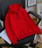 Fleece Solid Hoodie for Men, Red 