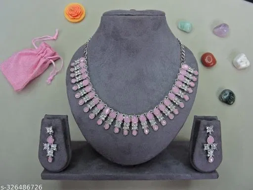 Stylish Elegant Look Necklace Set for Women (Pink, Free Size)