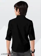 Solid Cotton Blend Long Sleeve Spread Collar Shirt for Boys 