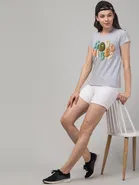 Cotton Blend Printed T-shirt for Women, Grey 
