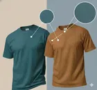 Polyester Round Neck T-shirt for Men, Multicolour, Pack of 2 