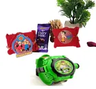 Synthetic 2 Pcs Rakhi with Chocolate & Projector Watch 