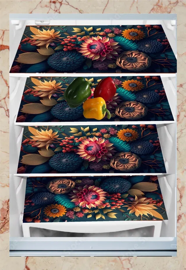 PVC Fridge Mat (Multicolor, Pack of 4)